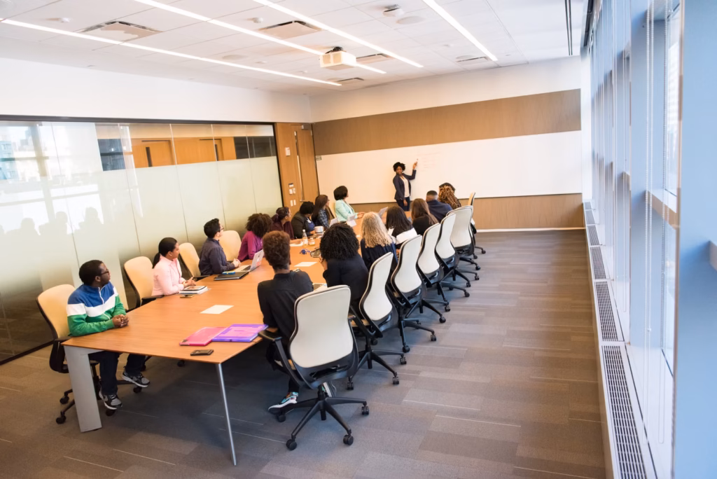 diverse team in a group training session