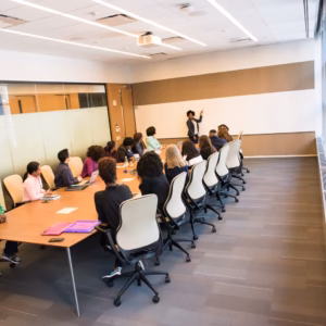 diverse team in a group training session